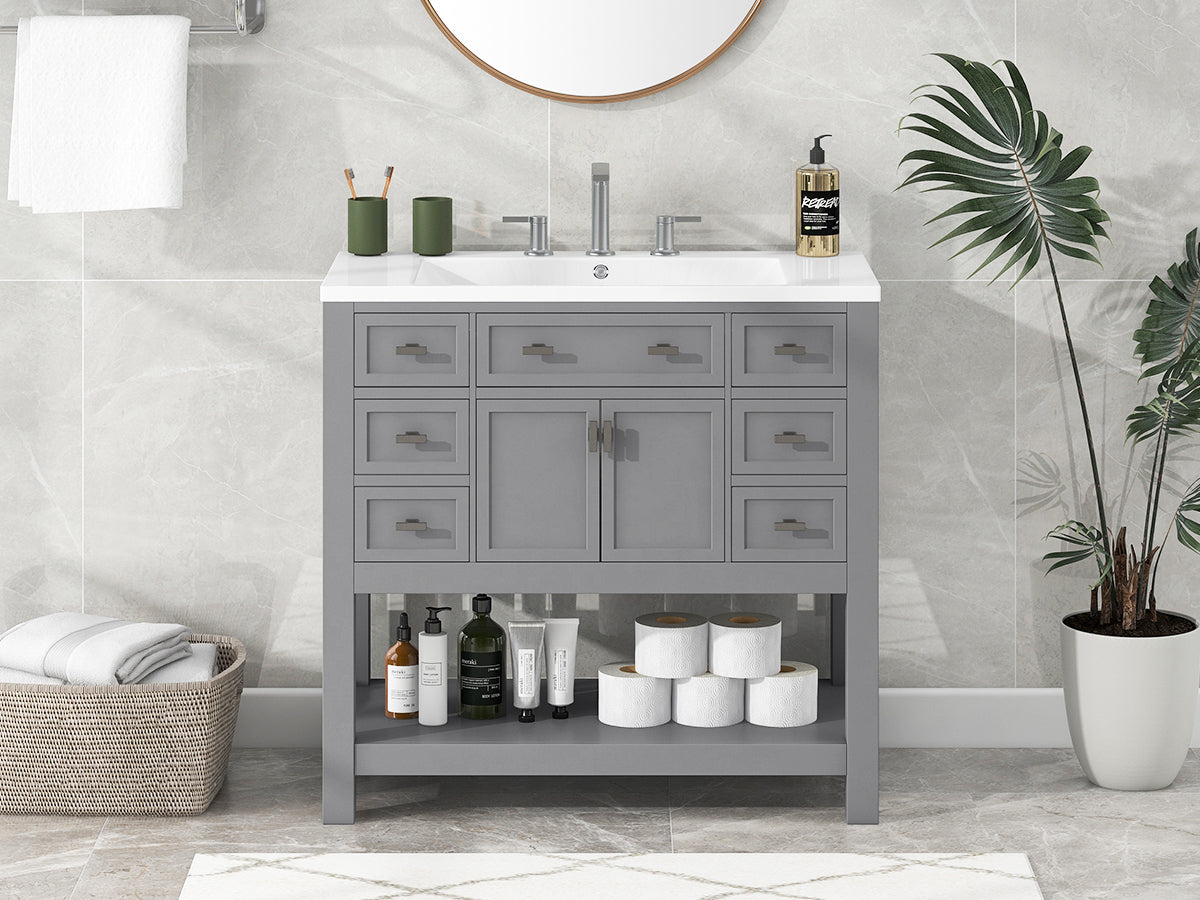 36'' Bathroom Vanity with Top Sink, Modern Bathroom 4+-grey-2-1-soft close