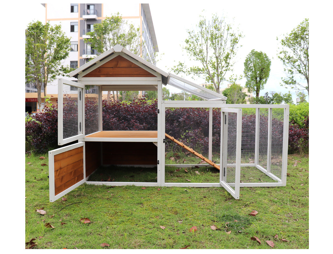 77"Large Outdoor Chicken Coop Wooden Chicken Coop, Duck Coop With Nest Box, Bird Cage, Rabbit Cage Waterproof Pvc Board Yellow Brown Gradient 80 L Yellow Brown Solid Wood