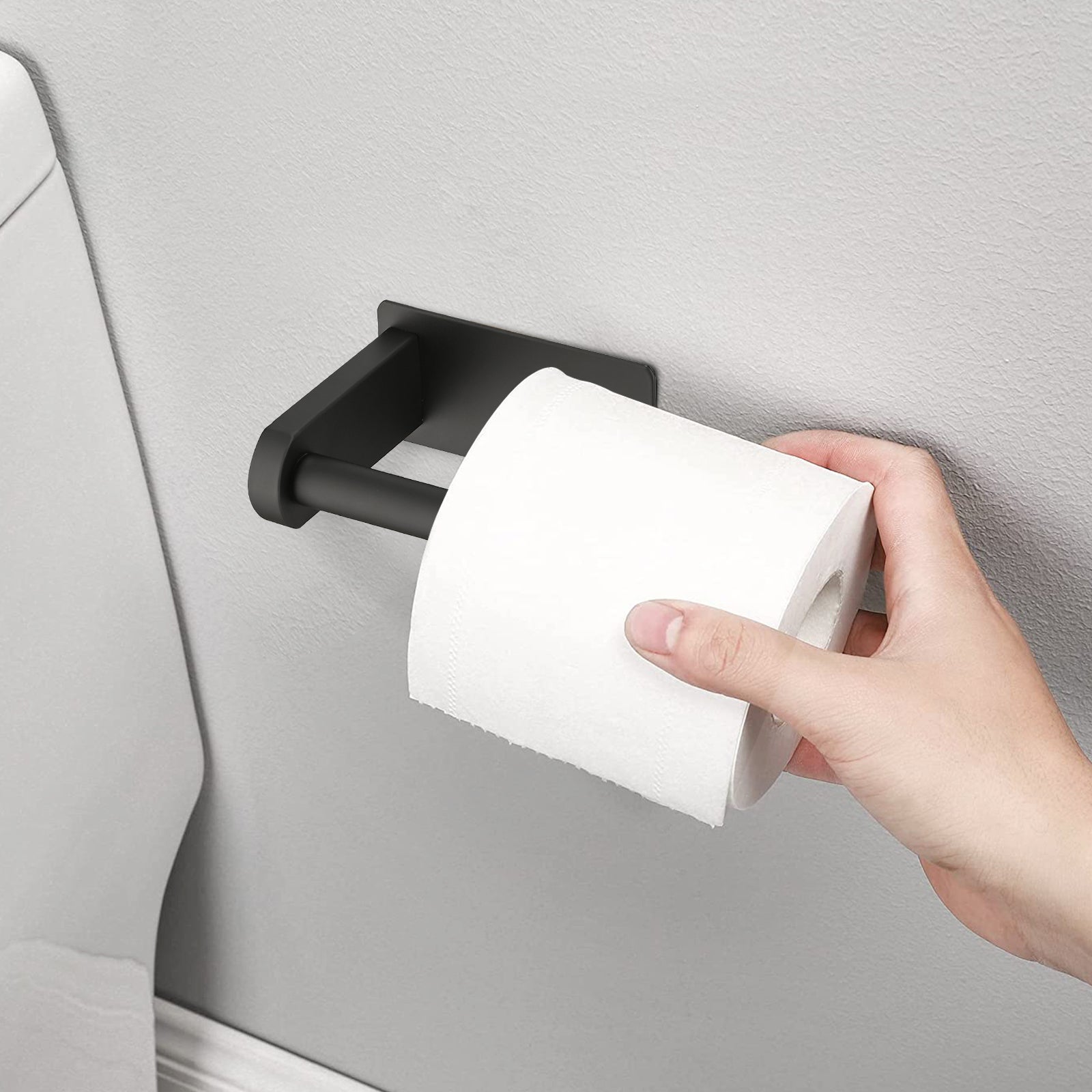 Toilet Paper Holder Self Adhesive, Stainless Steel Rustproof Adhesive Toilet Roll Holder No Drilling Matte Black Stainless Steel