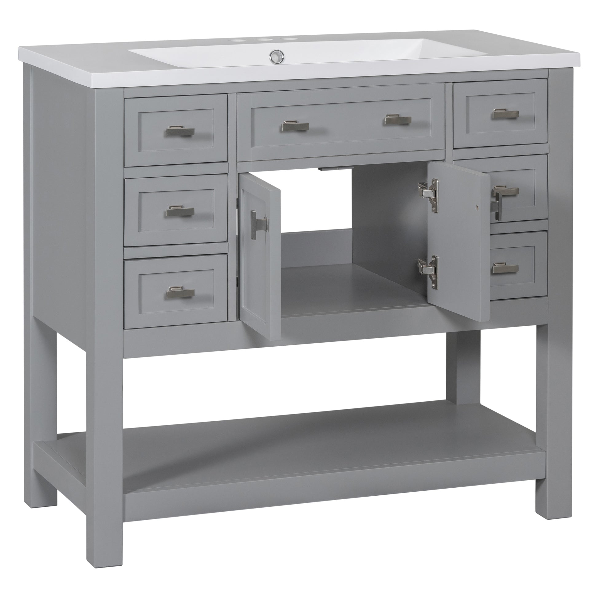 36'' Bathroom Vanity with Top Sink, Modern Bathroom 4+-grey-2-1-soft close