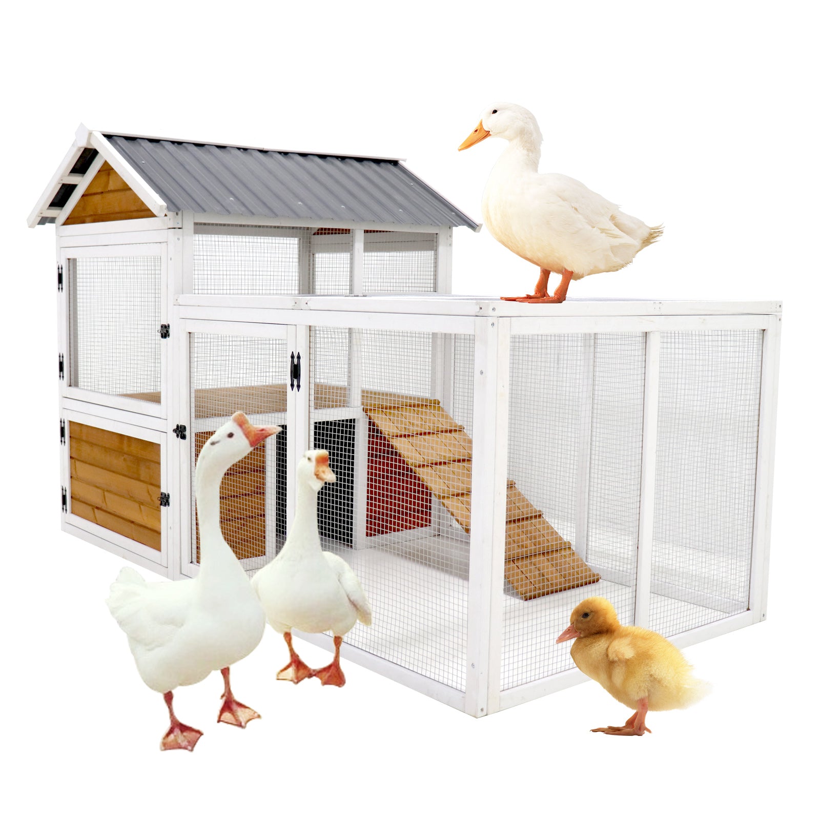 77"Large Outdoor Chicken Coop Wooden Chicken Coop, Duck Coop With Nest Box, Bird Cage, Rabbit Cage Waterproof Pvc Board Yellow Brown Gradient 80 L Yellow Brown Solid Wood