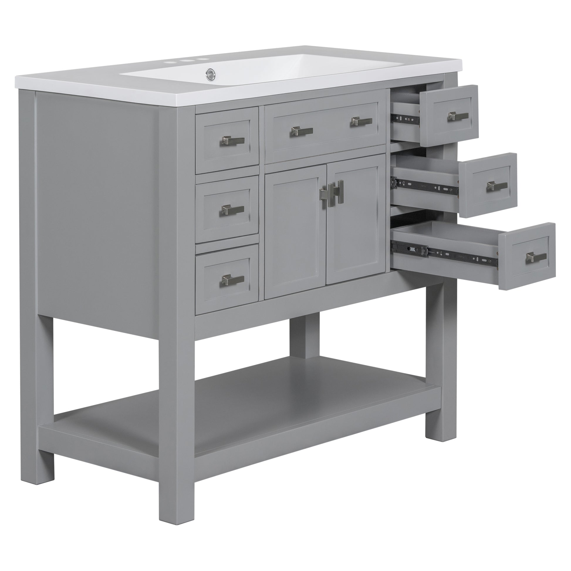 36'' Bathroom Vanity With Top Sink, Modern Bathroom Storage Cabinet With 2 Soft Closing Doors And 6 Drawers, Single Sink Bathroom Vanity 4 Grey 2 1 Soft Close Doors Freestanding Mdf Painted