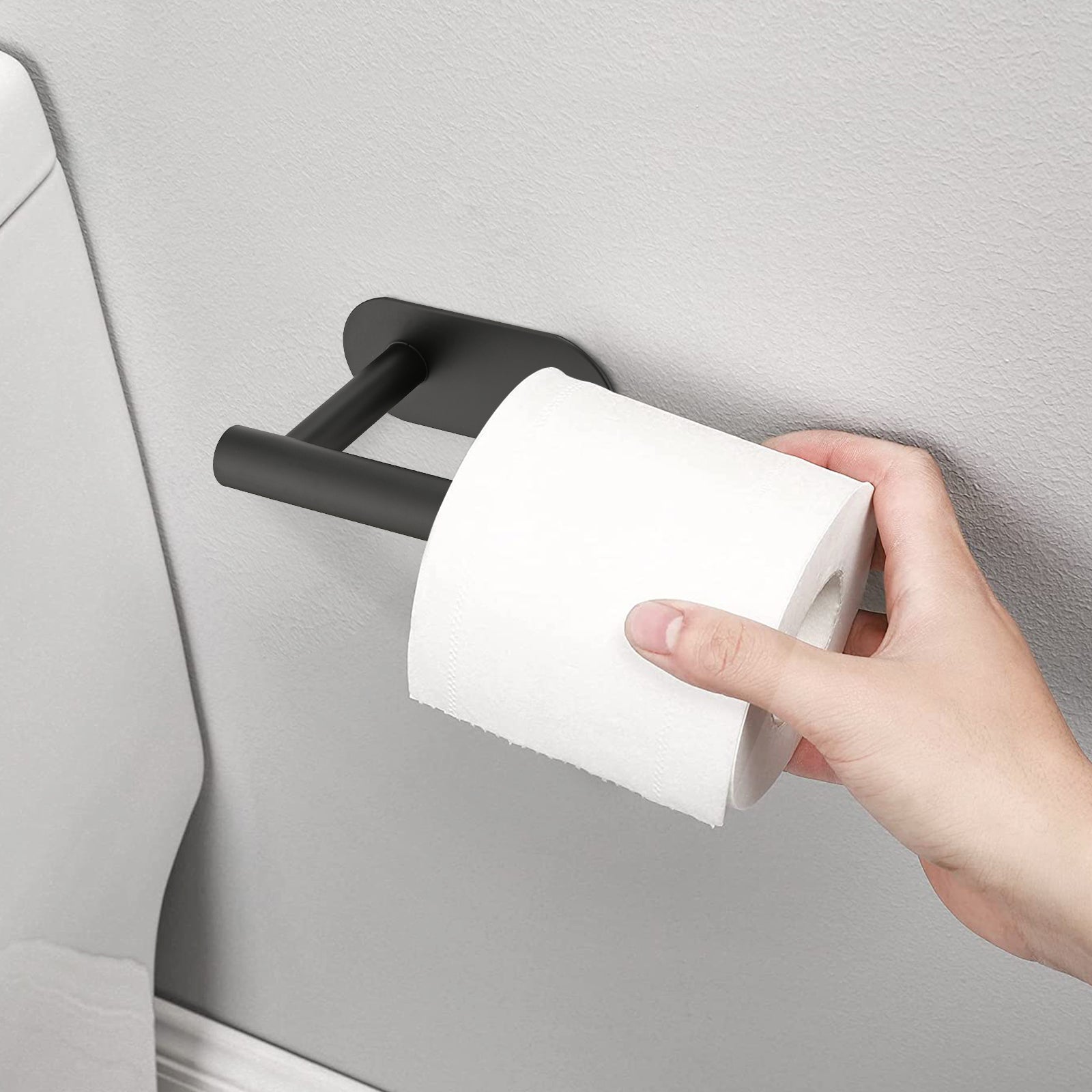 Toilet Paper Holder Self Adhesive, Stainless Steel Rustproof Adhesive Toilet Roll Holder No Drilling Matte Black Stainless Steel