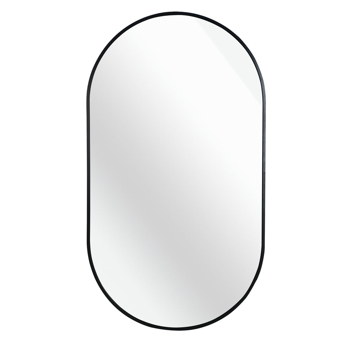 Black 20*33In Pill Shaped Mirror Black Modern Mdf Glass Aluminium Alloy