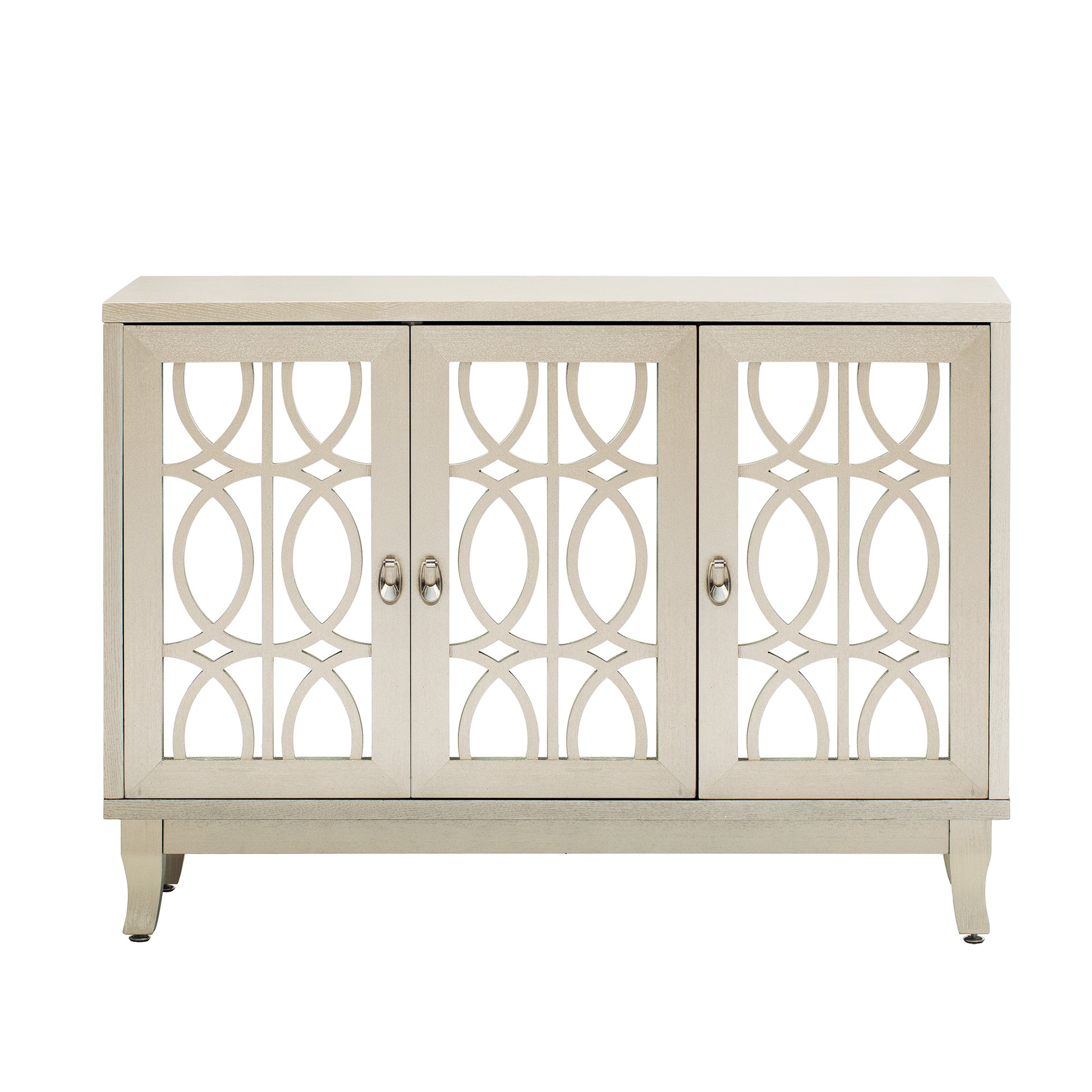 Sideboard With Glass Doors, 3 Door Mirrored Buffet Cabinet With Silver Handle For Living Room, Hallway, Dining Room Champagne Gold Champagne Mdf