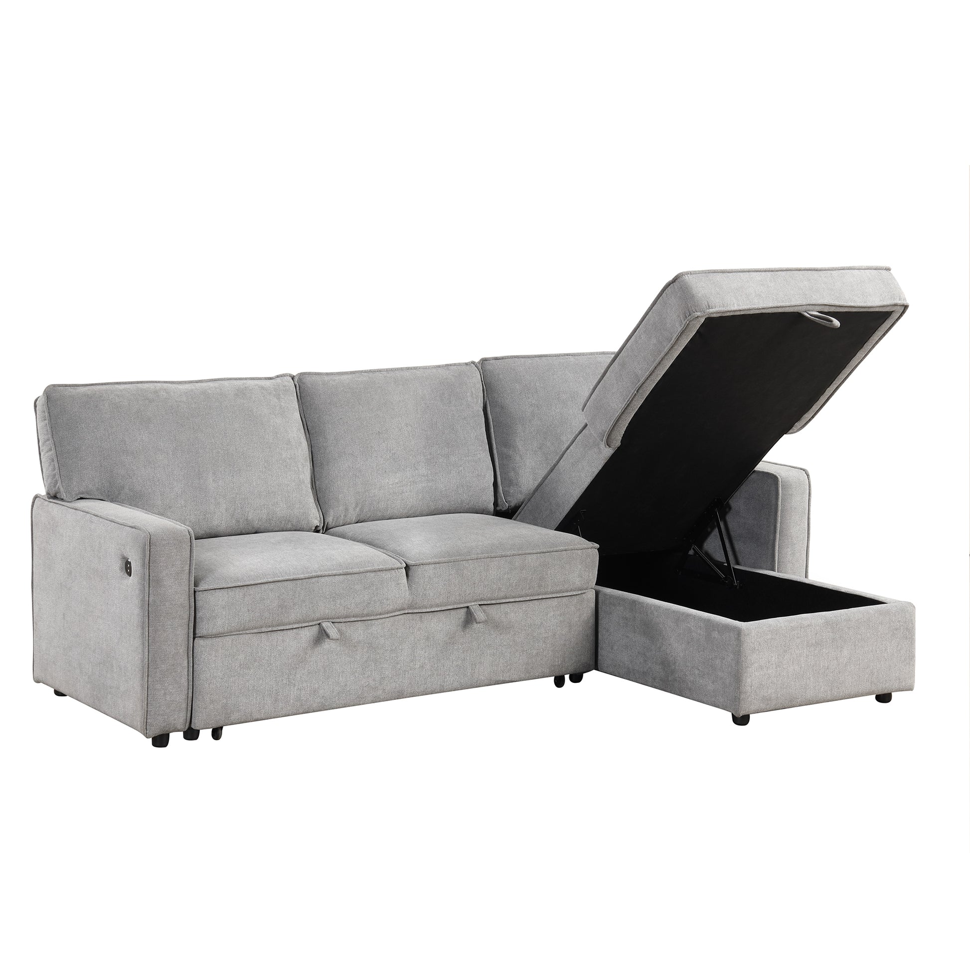 Upholstery Sleeper Sectional Sofa With Storage Space, Usb Port, 2 Cup Holders On Back Cushions Same Sku Wy000335Aae Gray Wood Square Arms Polyester 3 Seat