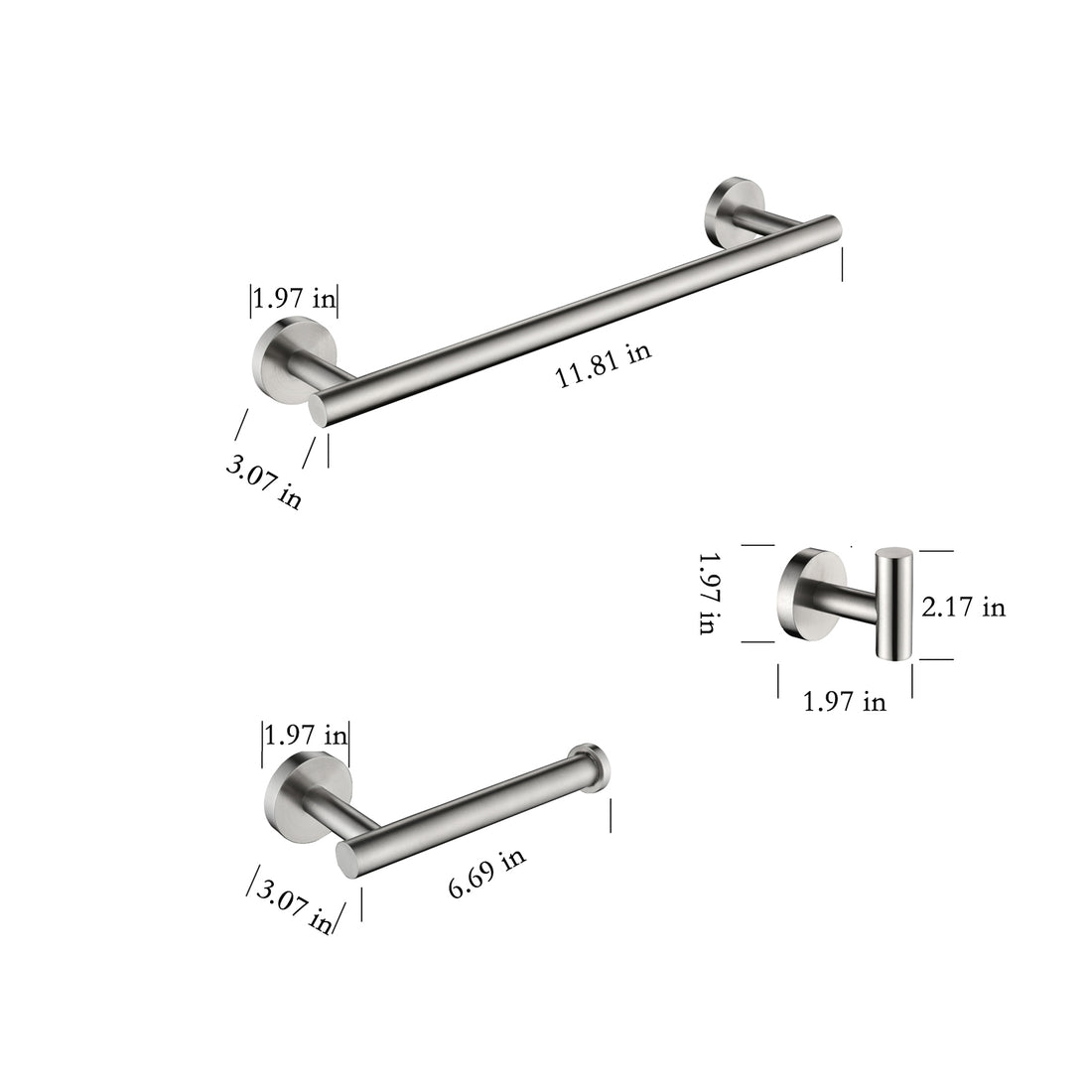 3 Piece Bathroom Hardware Set Brushed Nickel Stainless Steel