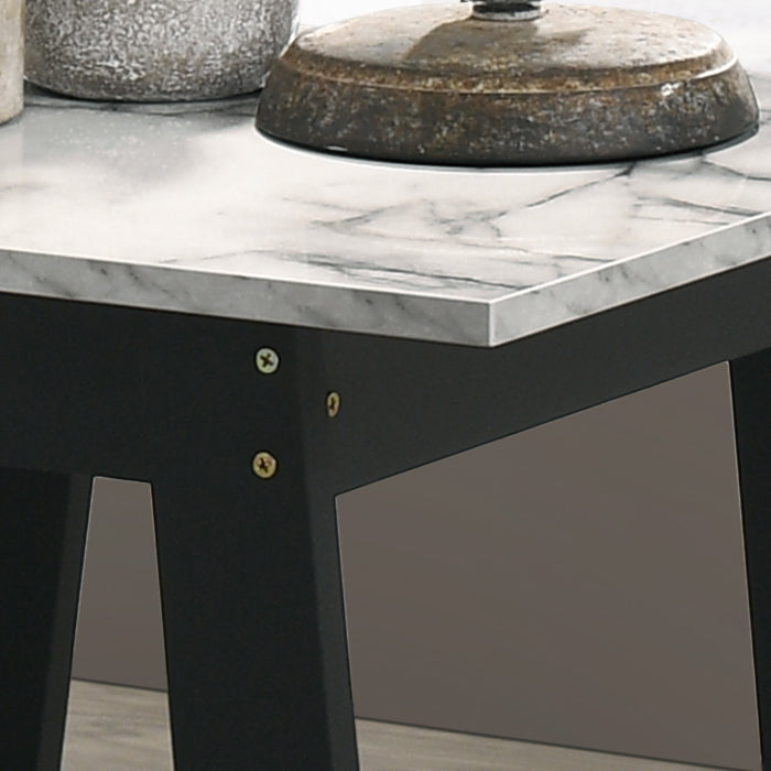 Kenzo 19" Black End Table With Faux Marble Top Finish Black Particle Board