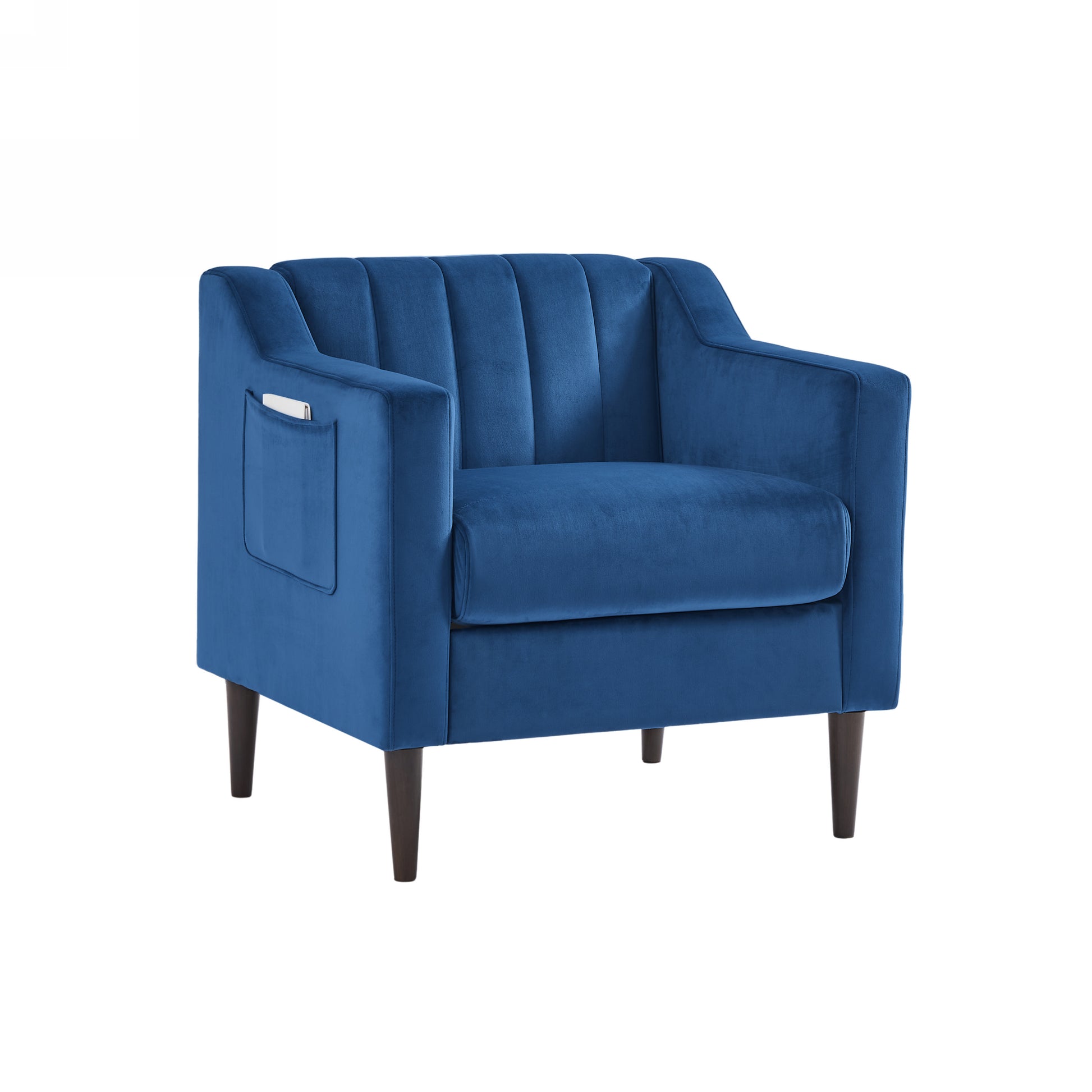 Modern Upholstered Tufted Accent Chair, Velvet Fabric Single Sofa Side Chair, Comfy Barrel Club Living Room Armchair With Solid Wood Legs For Bedroom Living Reading Room Office, Blue Blue Fabric