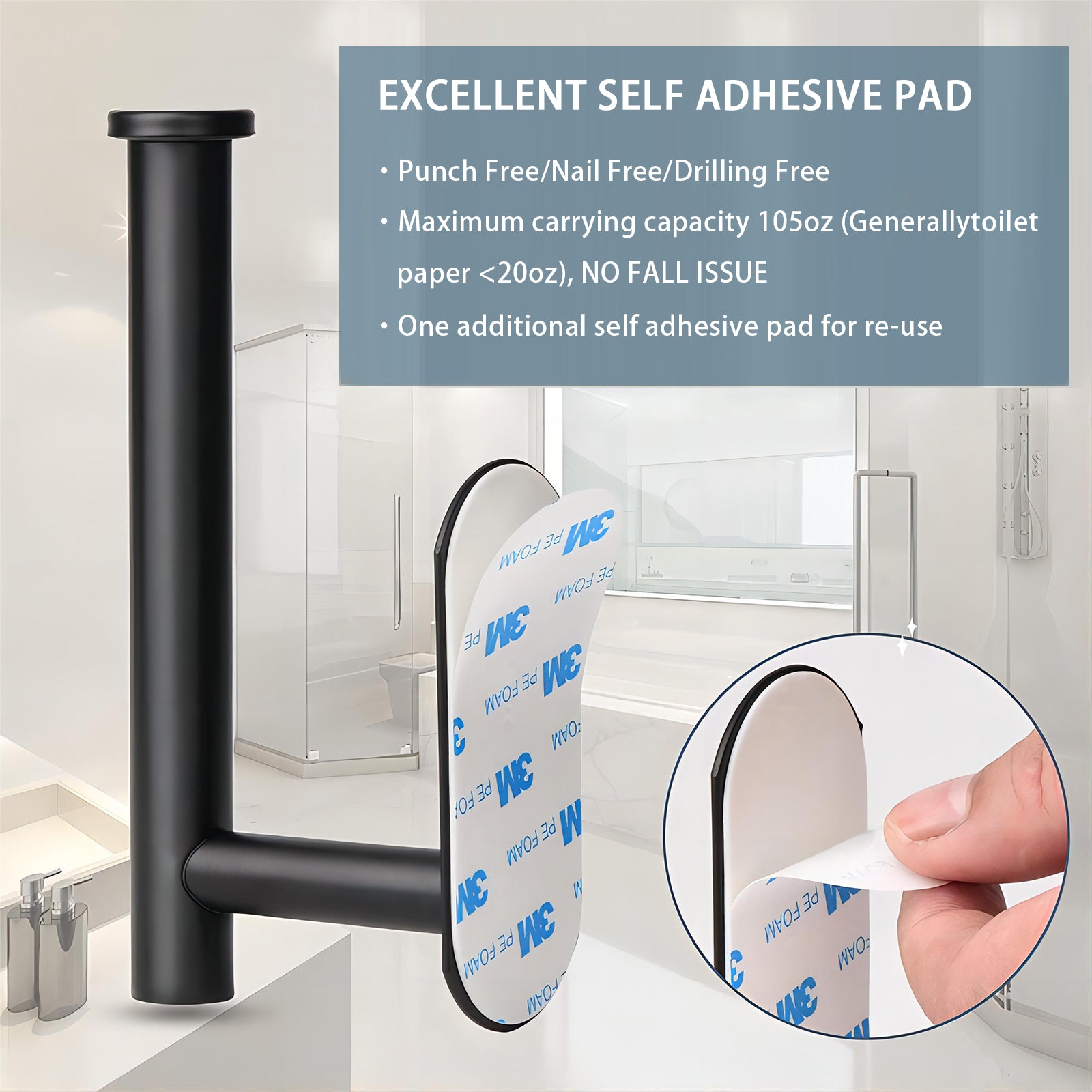 Toilet Paper Holder Self Adhesive, Stainless Steel Rustproof Adhesive Toilet Roll Holder No Drilling Matte Black Stainless Steel