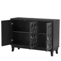 Sideboard With Glass Doors, 3 Door Mirrored Buffet Cabinet With Silver Handle For Living Room, Hallway, Dining Room Black Black Mdf