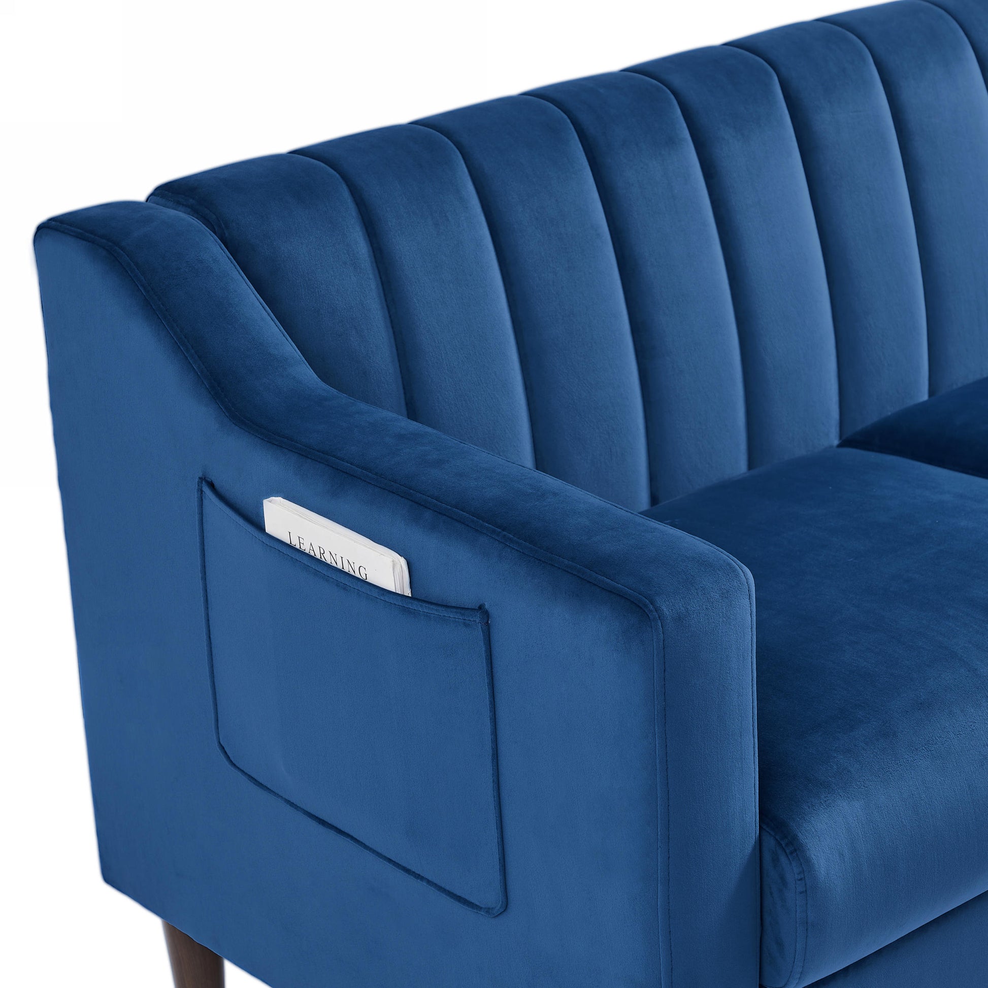 Modern Chesterfield Sofa Couch, Comfortable Upholstered Sofa With Velvet Fabric And Wooden Frame And Wood Legs For Living Room Bedroom Office Blue 3 Seats Blue Fabric