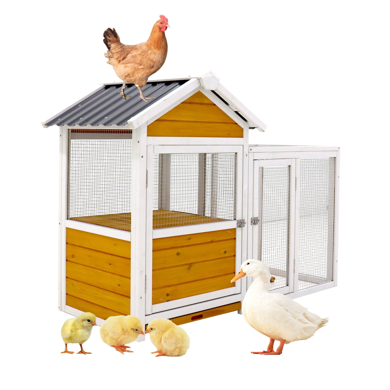 Large Outdoor Chicken Coop Wooden Chicken Coop, Duck Coop With Nest Box, Bird Cage, Rabbit Cage Waterproof Pvc Board Yellow Brown Gradient 80 Yellow Brown Solid Wood