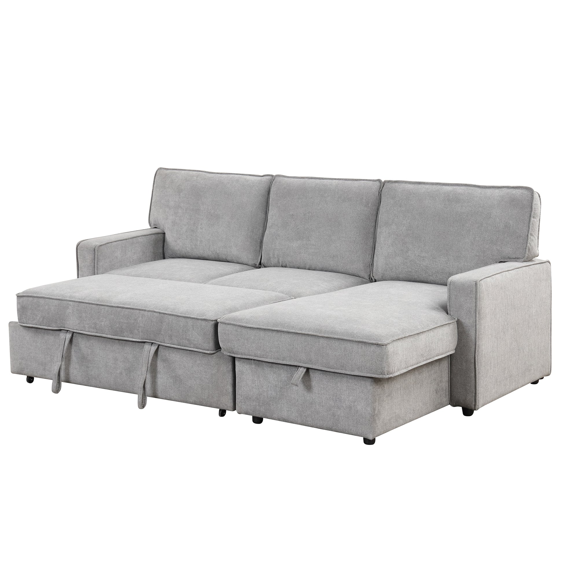 Upholstery Sleeper Sectional Sofa With Storage Space, Usb Port, 2 Cup Holders On Back Cushions Same Sku Wy000335Aae Gray Wood Square Arms Polyester 3 Seat