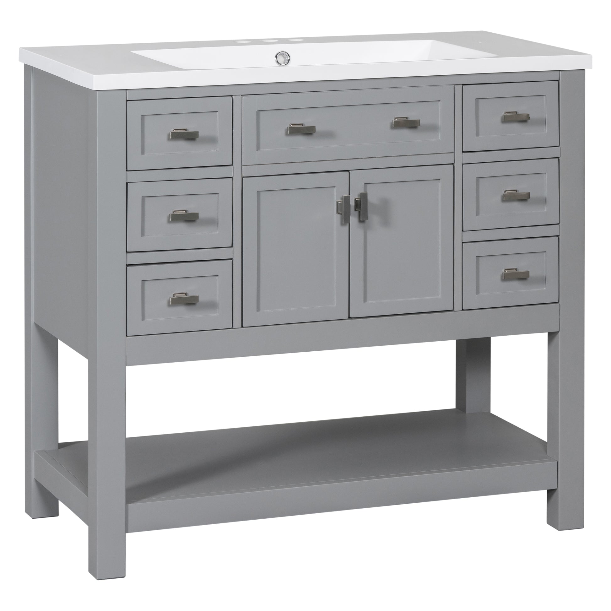 36'' Bathroom Vanity with Top Sink, Modern Bathroom 4+-grey-2-1-soft close