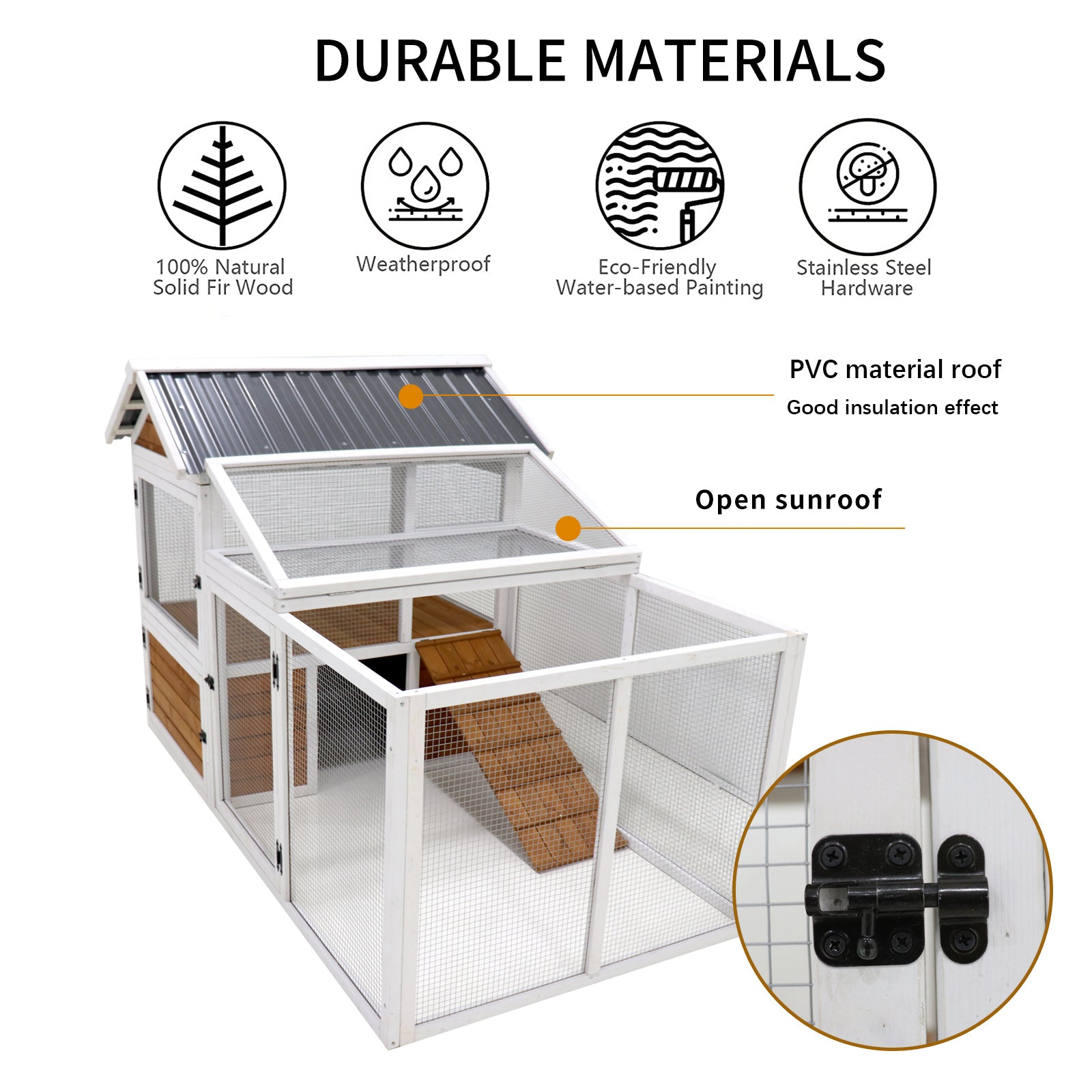 77"Large Outdoor Chicken Coop Wooden Chicken Coop, Duck Coop With Nest Box, Bird Cage, Rabbit Cage Waterproof Pvc Board Yellow Brown Gradient 80 L Yellow Brown Solid Wood