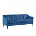 Modern Chesterfield Sofa Couch, Comfortable Upholstered Sofa With Velvet Fabric And Wooden Frame And Wood Legs For Living Room Bedroom Office Blue 3 Seats Blue Fabric