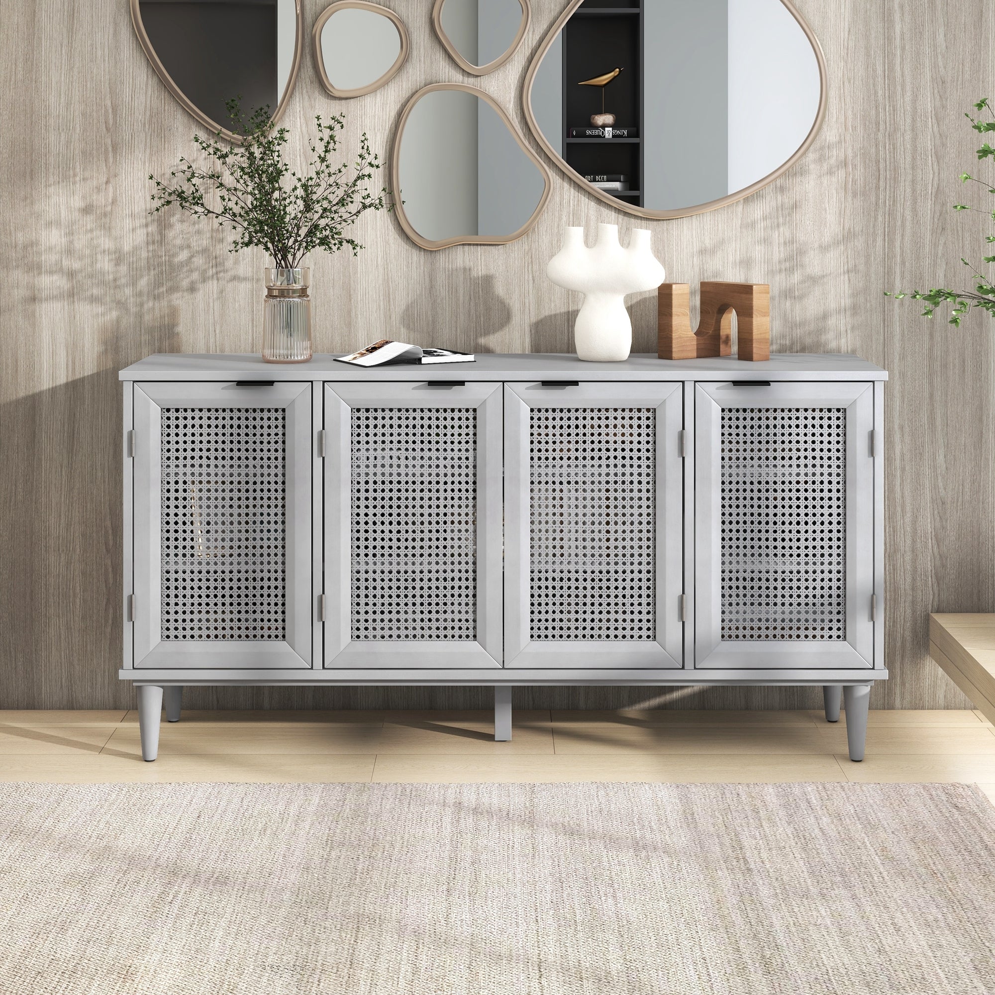 Large Storage Space Sideboard with Artificial gray-mdf