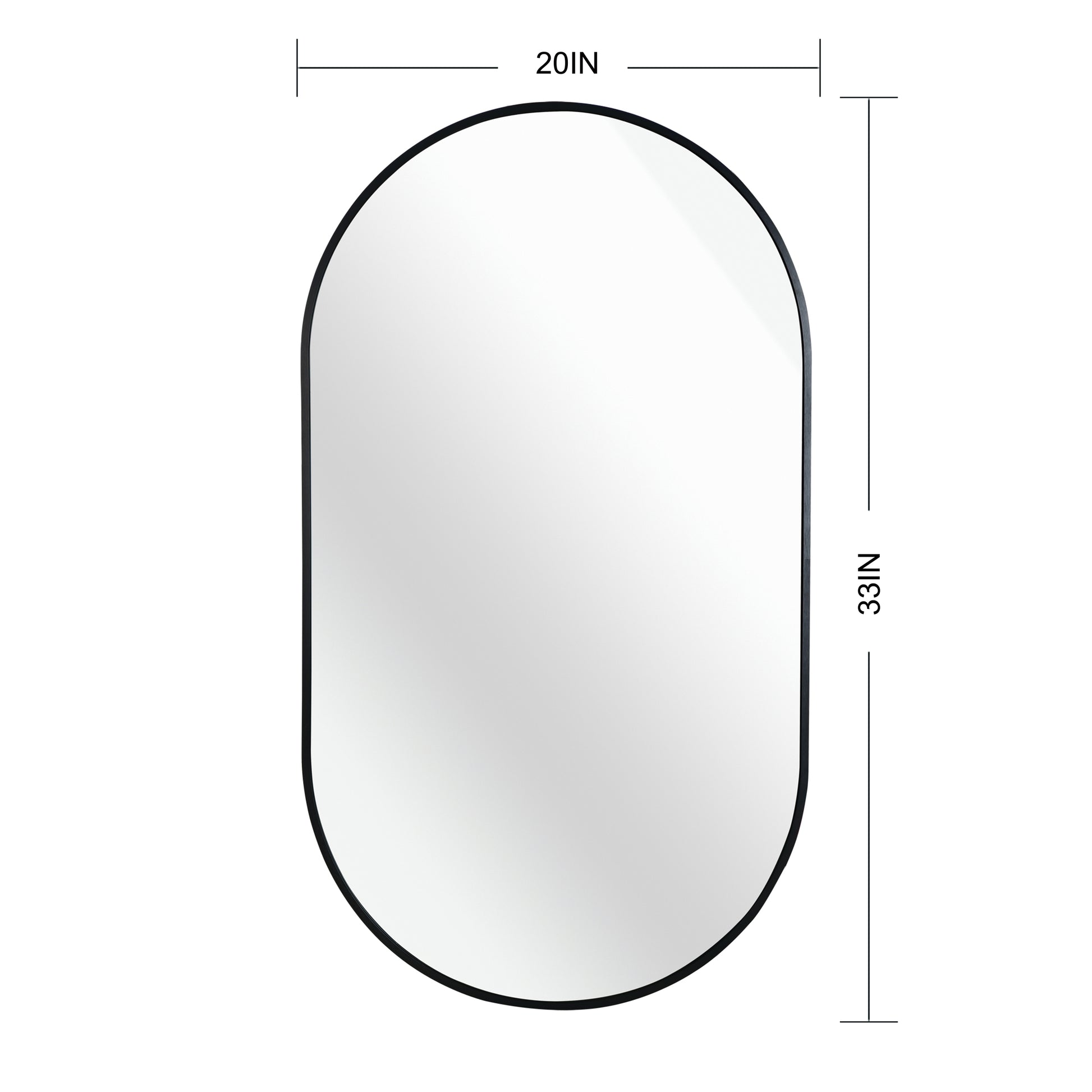 Black 20*33IN Pill Shaped Mirror black-modern-mdf+glass-aluminium alloy