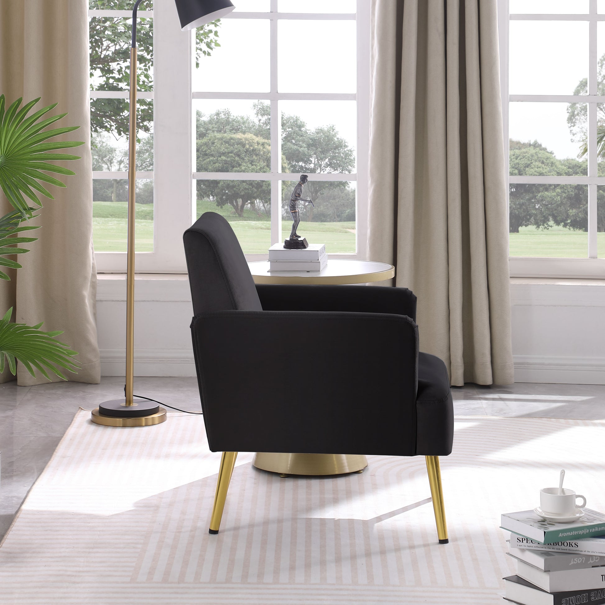 Reading Armchair Living Room Comfy Accent Chairs, Bedroom Chairs For Office Bedroom With Arm Rest, Lounge Chair For Office And Study Black Velvet