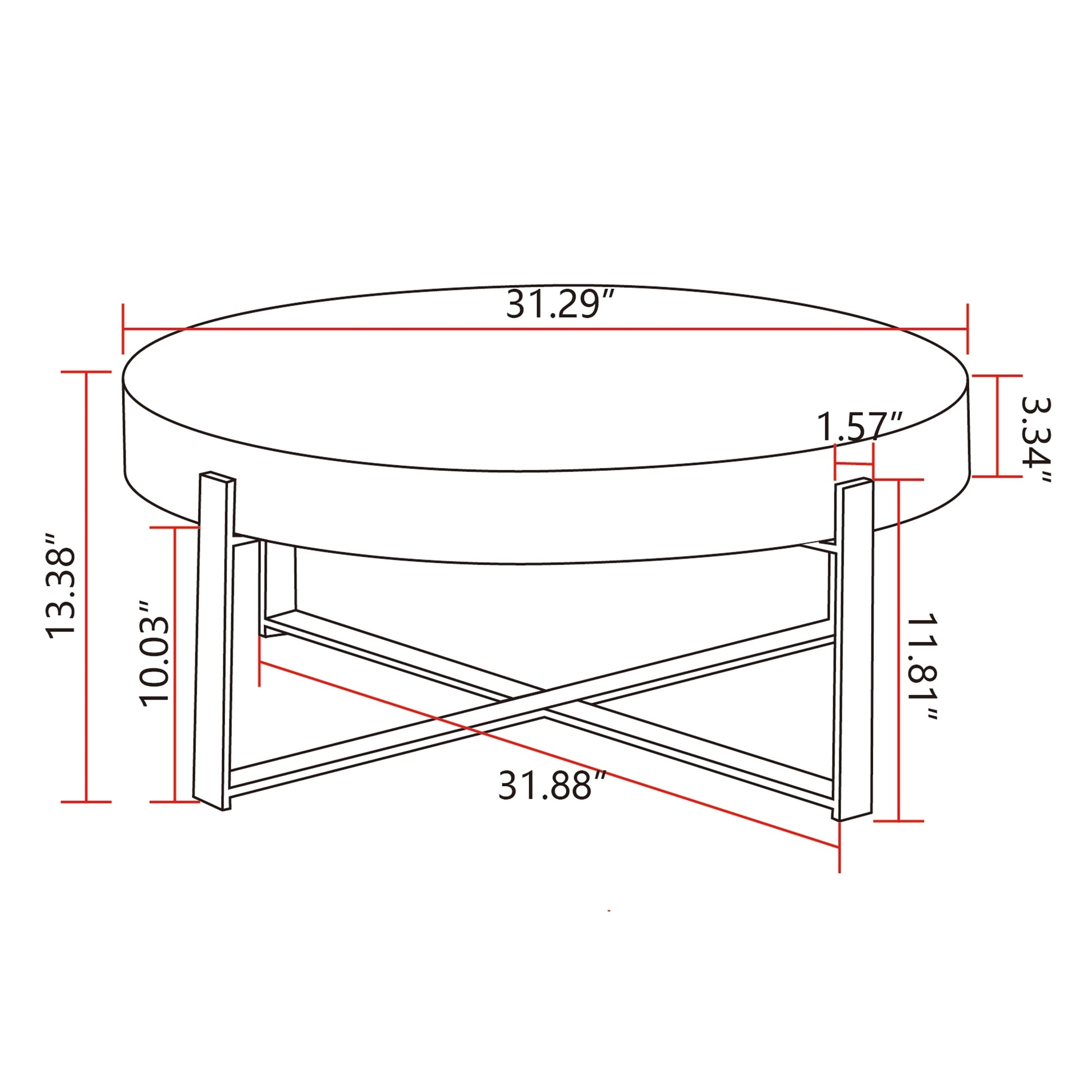 31.29"Modern Retro Splicing Round Coffee Table,Fir Wood Table Top With Gold Cross Legs Base Same Sku:W757123559 Natural Metal & Wood