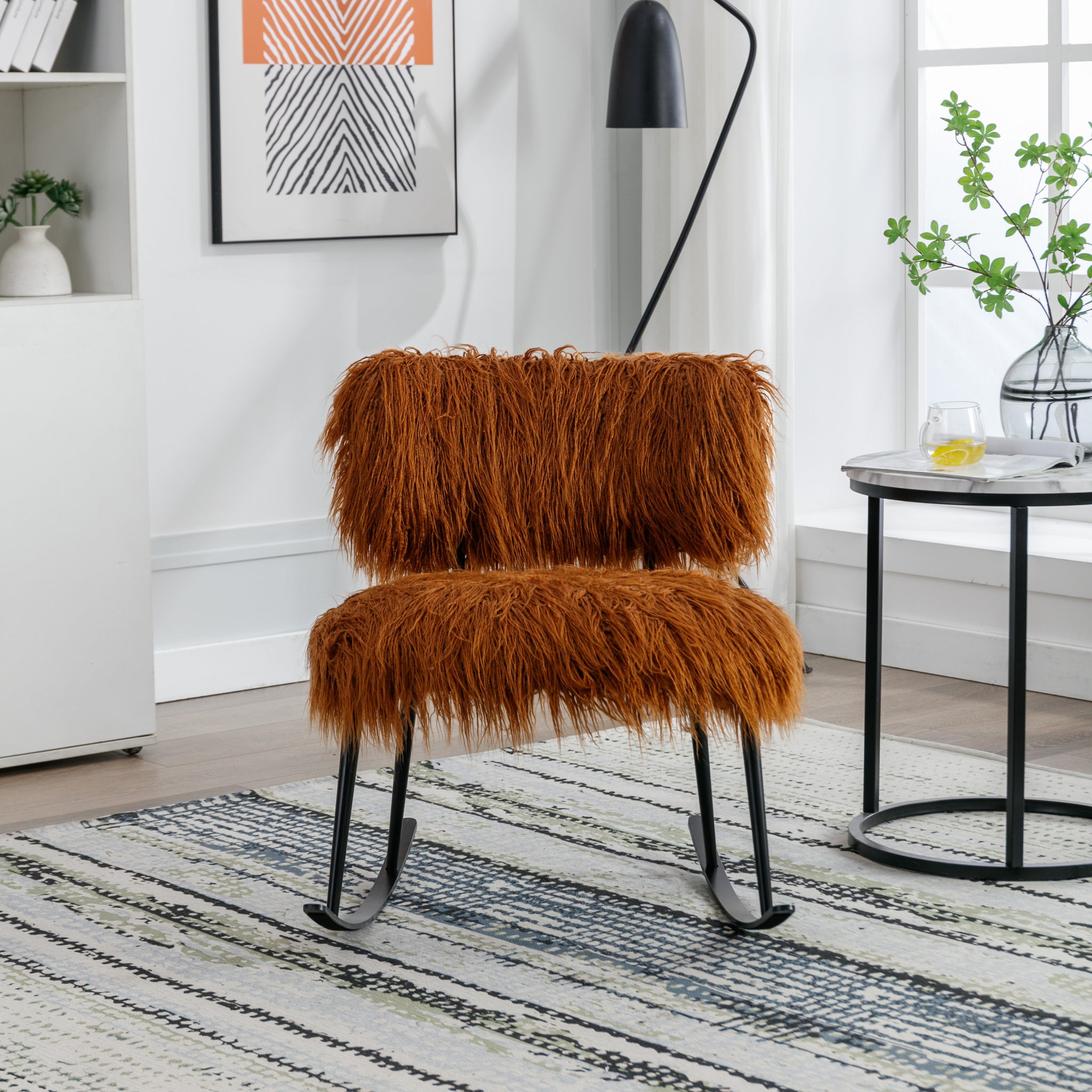 25.2'' Wide Faux Fur Plush Nursery Rocking Chair, Baby caramel-foam-faux fur