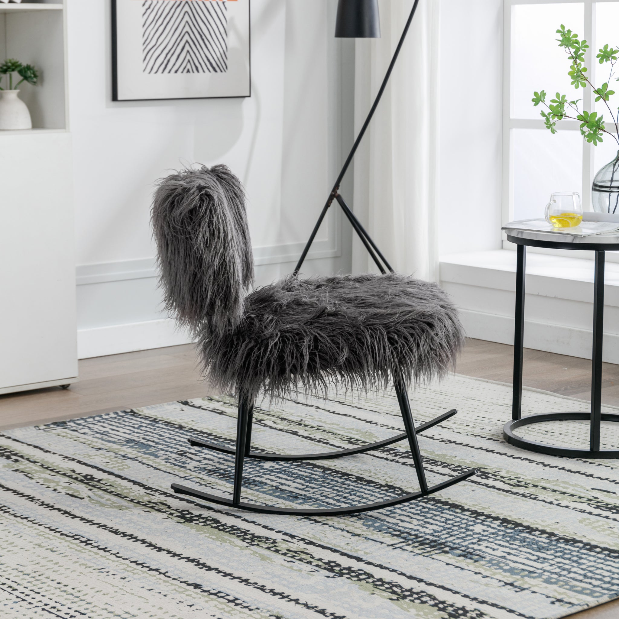 25.2'' Wide Faux Fur Plush Nursery Rocking Chair, Baby gray-foam-faux fur