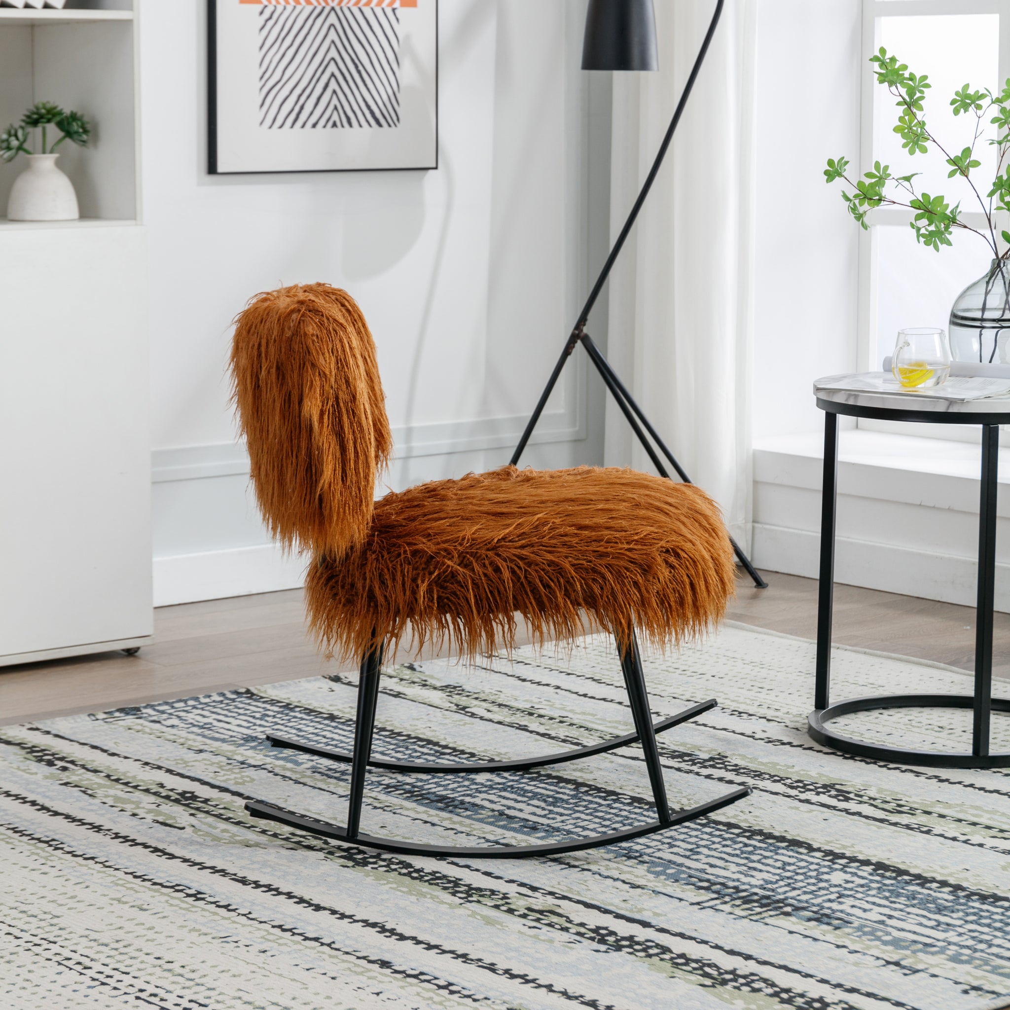 25.2'' Wide Faux Fur Plush Nursery Rocking Chair, Baby caramel-foam-faux fur