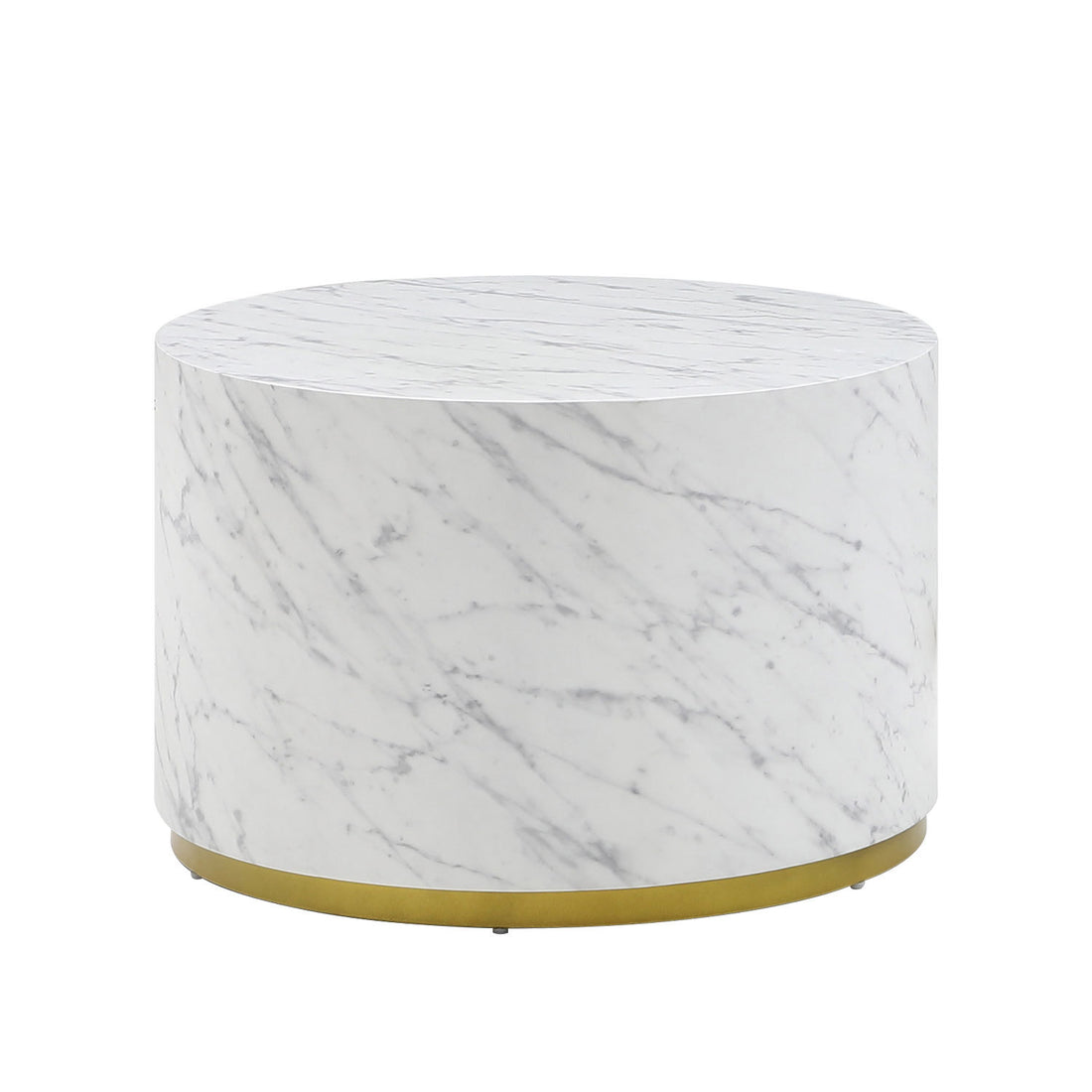 White Marble Pattern Cocktail Table Mdf With Gold Metal Base 23.62Inch White Mdf