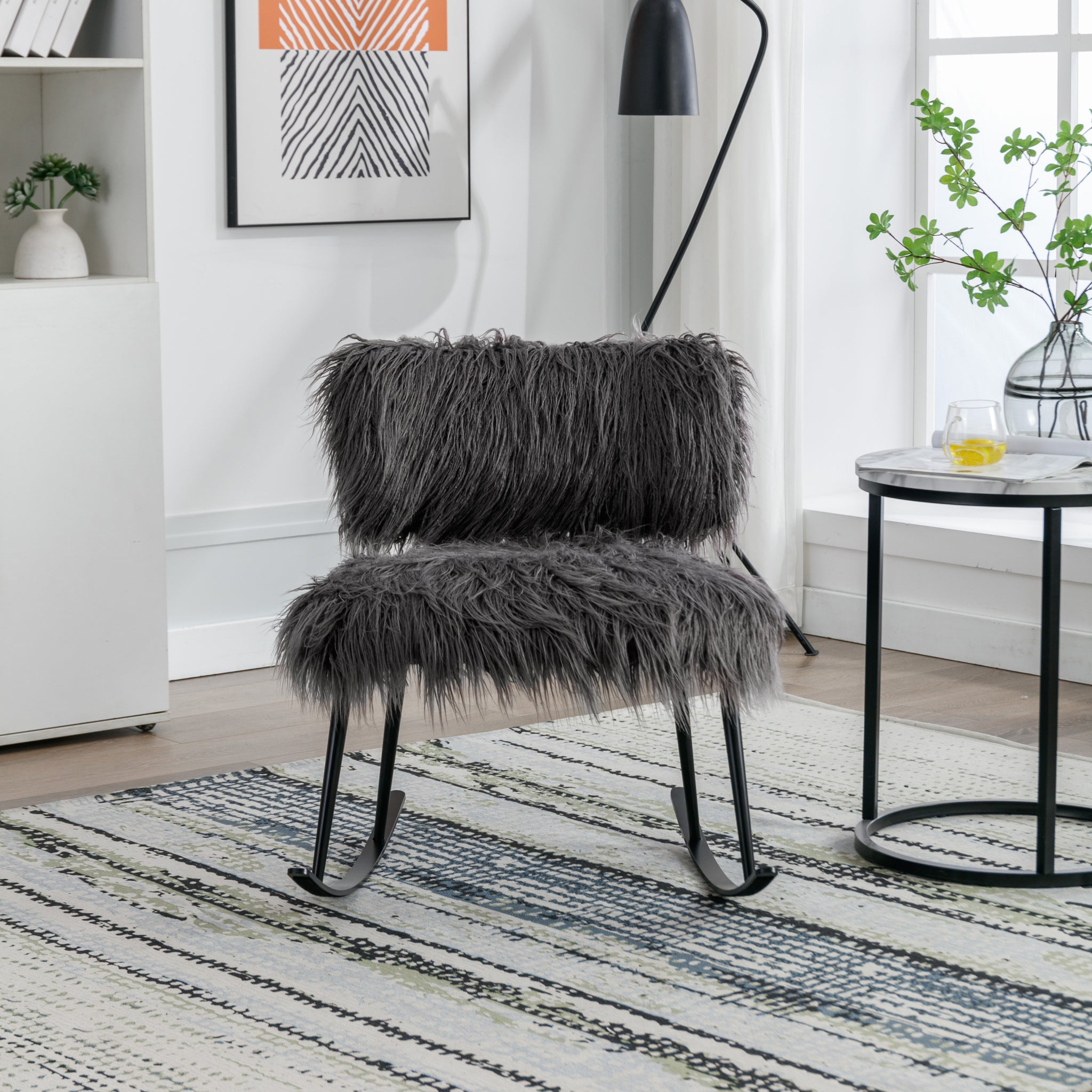 25.2'' Wide Faux Fur Plush Nursery Rocking Chair, Baby gray-foam-faux fur