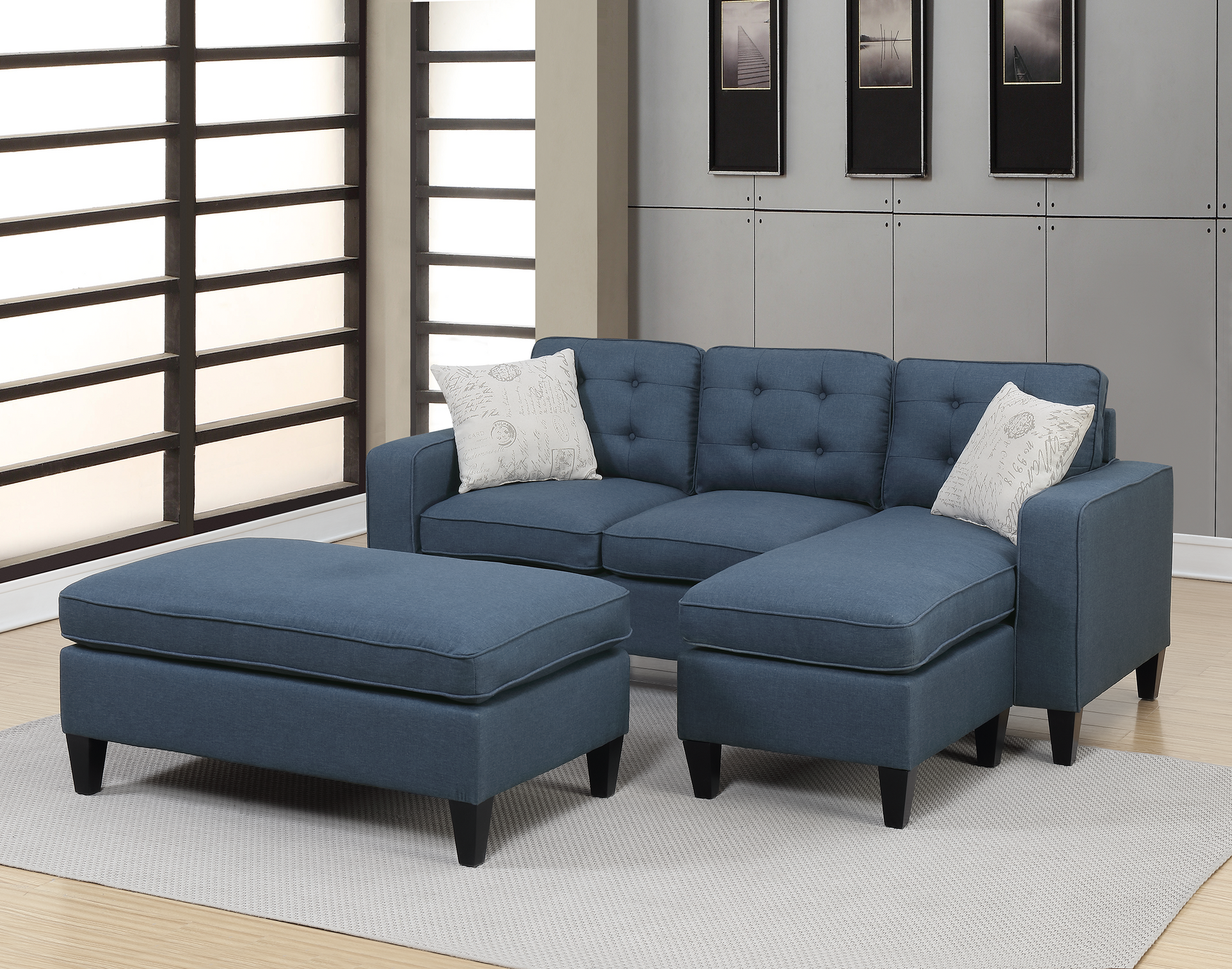 Sectional Set In Navy Navy Fabric