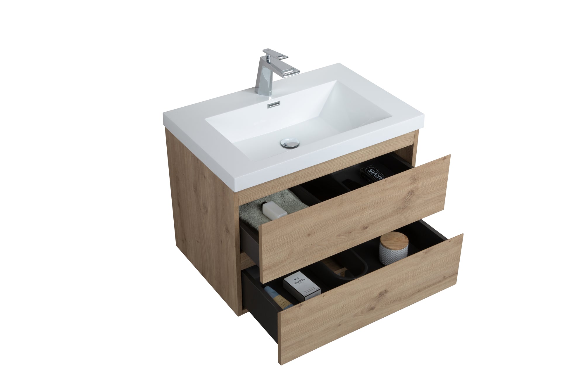 30'' Wall Mounted Bathroom Vanity In Natural Wood Natural Wood Mdf