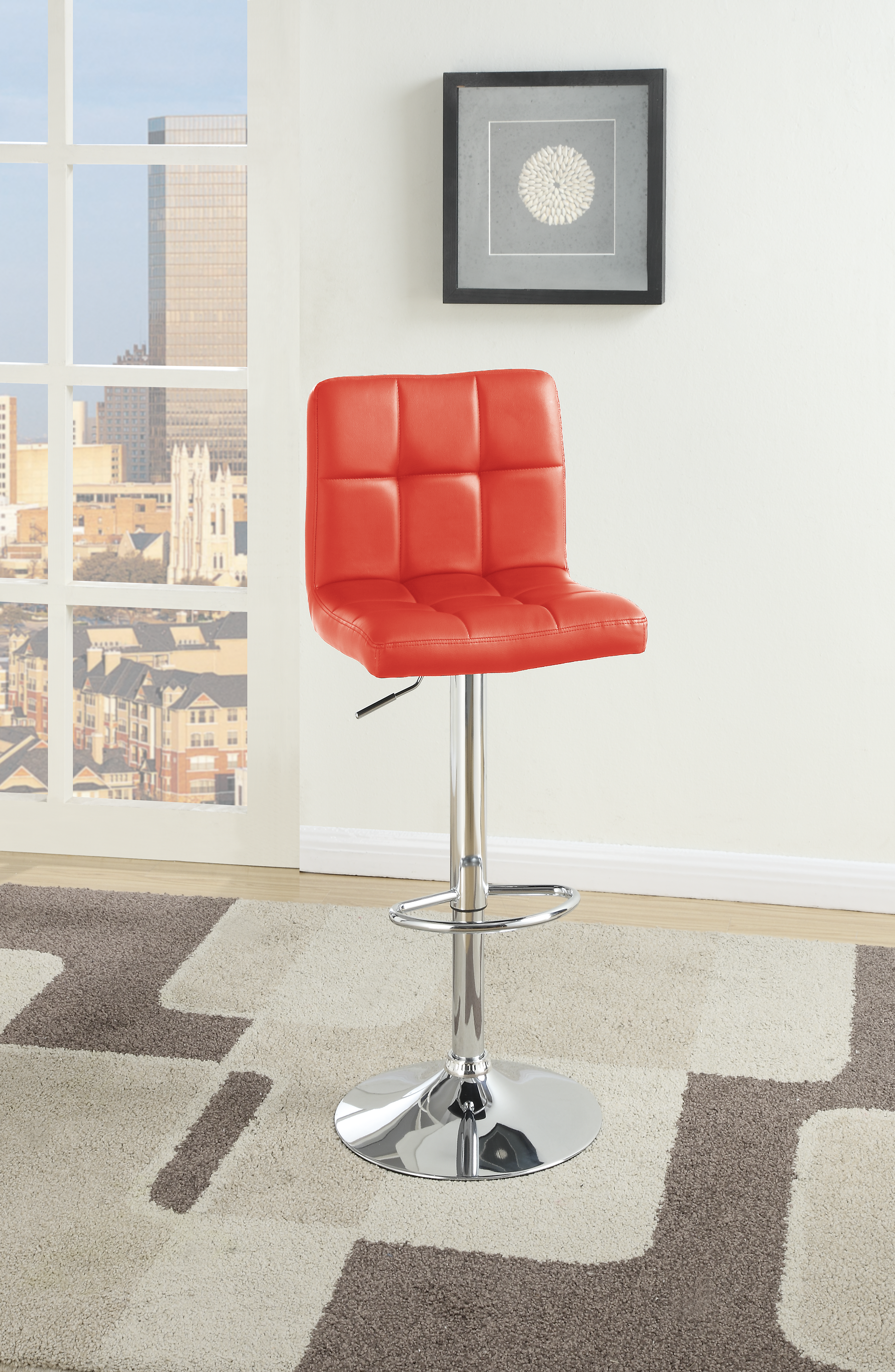 Bar Stool In Red, Chrome Red Leather