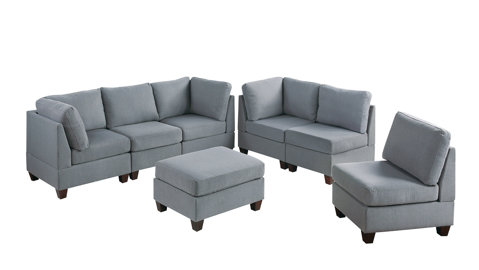 Modular Set 7Pc In Gray Gray Fabric