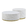 Set Of 3 White Marble Pattern Round Coffee Table Side Table End Table Set For Living Room Fully Assembled White Mdf
