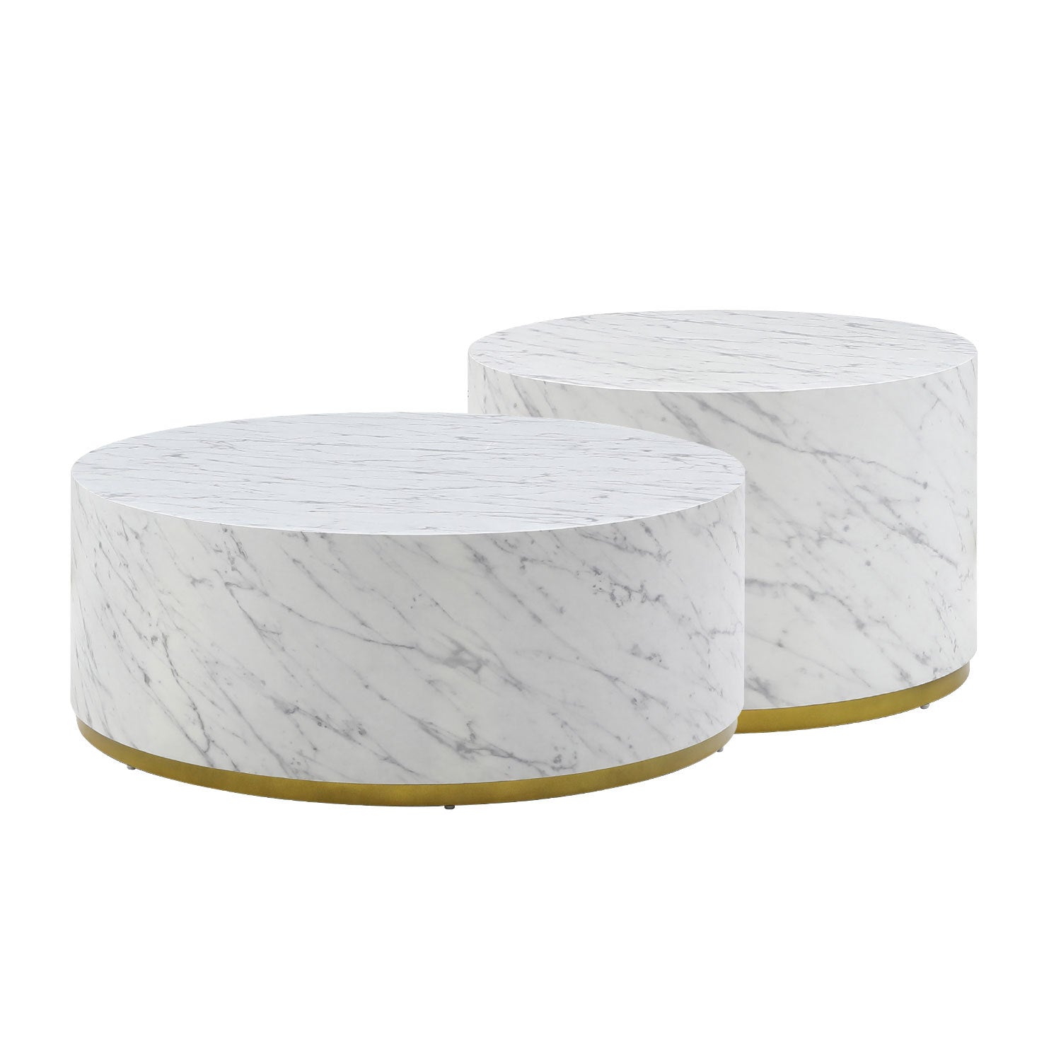 Set Of 3 White Marble Pattern Round Coffee Table Side Table End Table Set For Living Room Fully Assembled White Mdf