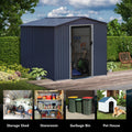 Outdoor Storage Shed 8 X 6 Ft Large Metal Tool Sheds, Heavy Duty Storage House With Sliding Doors With Air Vent For Backyard Patio Lawn To Store Bikes, Tools, Lawnmowers Dark Grey Dark Grey Rectangular None Garden & Outdoor Modern Year Round Use Anchored