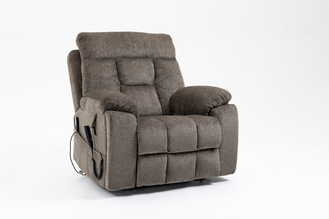 Old Age Electric Lift Chair, Flat High Density Foam Electric Sofa, With Heating And Massage Functions, Can Tilt To 180 Degrees, 2 Pocket Cup Holders, 2 Remote Controls, Dual Okin Motors Dark Brown Cotton Chenille