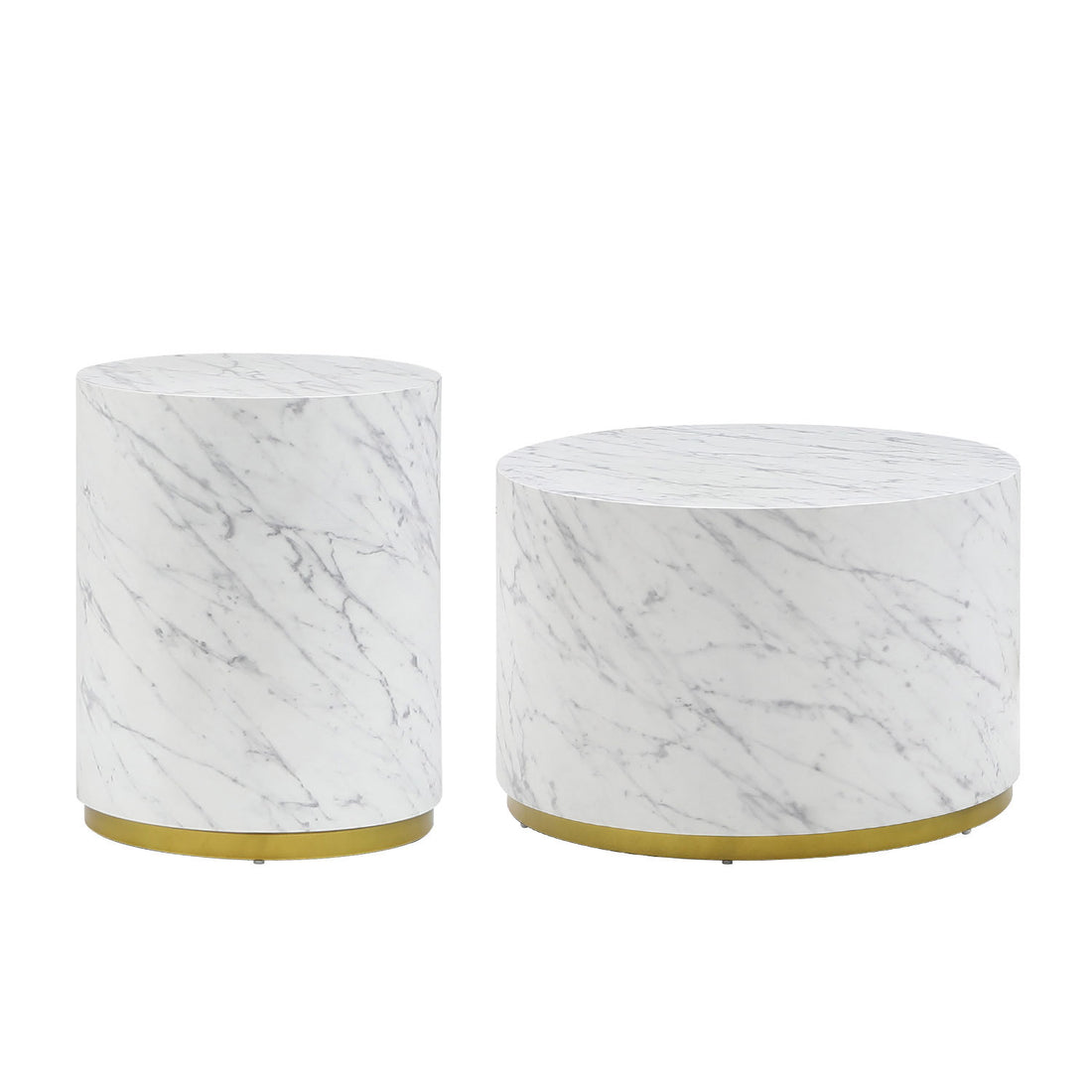 White Marble Pattern Cocktail Table Mdf With Gold Metal Base 23.62Inch White Mdf