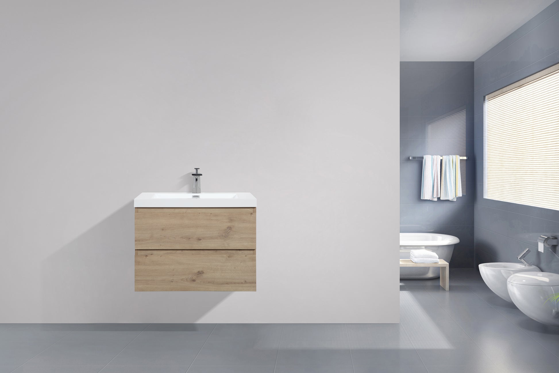 36'' Vanity Base Only, Wall Mounted Bathroom Vanity Only In Natural Wood, No Countertop Included Natural Wood Melamine