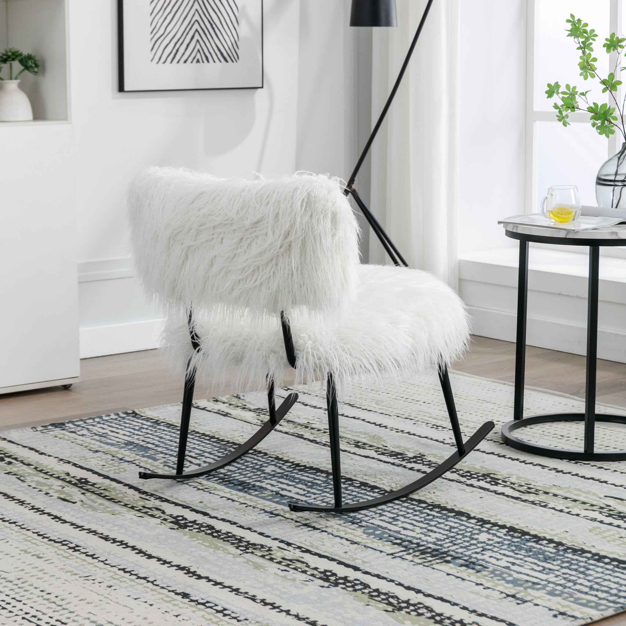 25.2'' Wide Faux Fur Plush Nursery Rocking Chair, Baby ivory-foam-faux fur