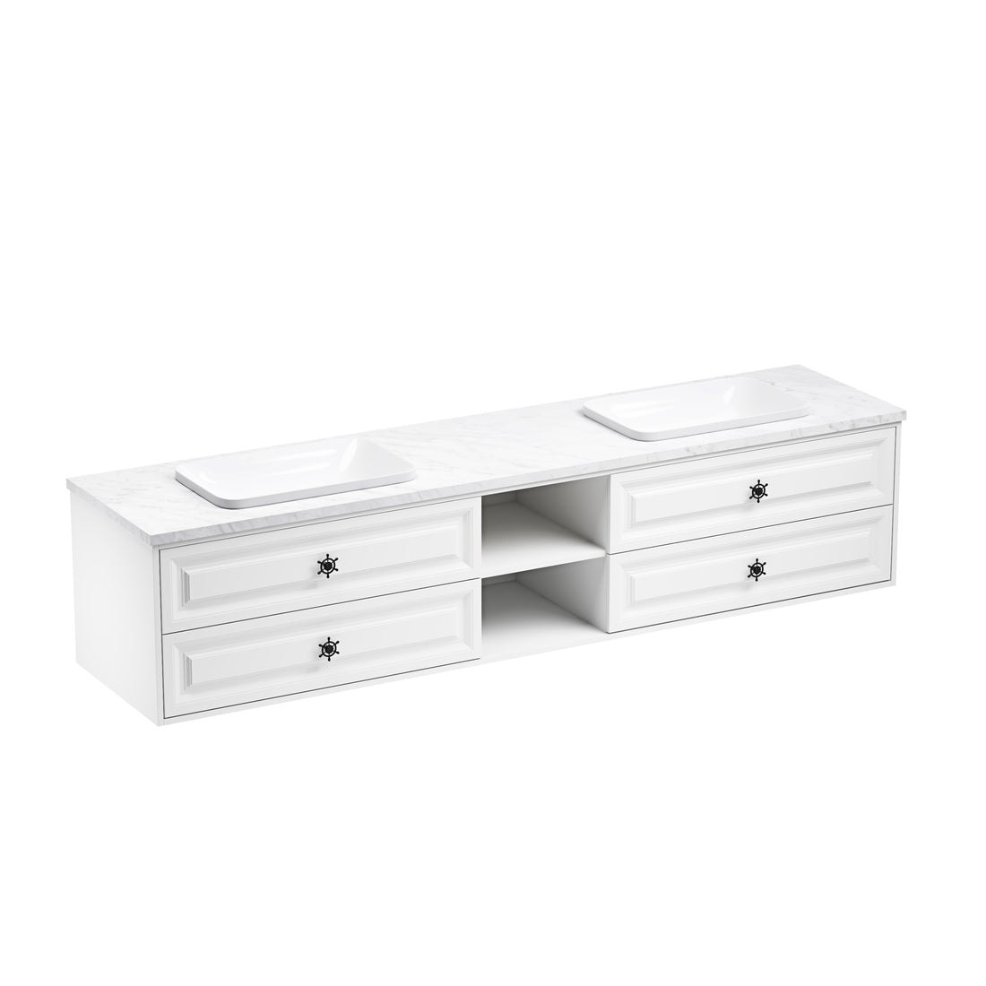 96 In. W X 23 In. D X21 In. H Double Bath Vanity In With White Carrara Top With White Sink White Abs Steel Q235 Wood Pvc