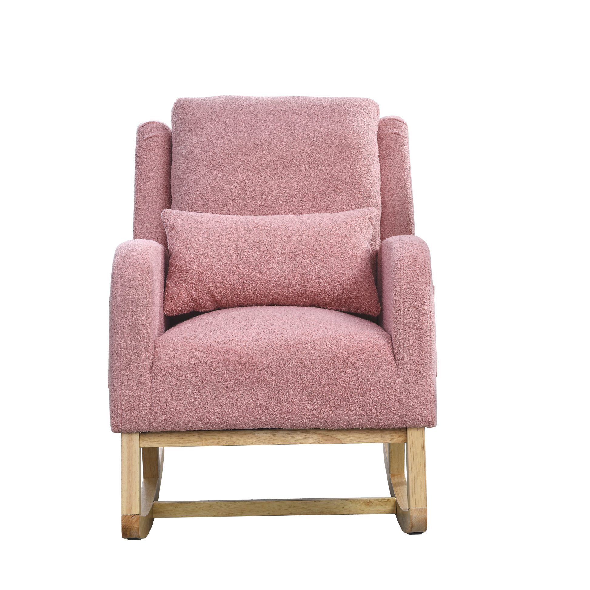 Video Welike 27.5 "W Modern Accent High Back Living Room Casual Armchair Rocker With One Lumbar Pillow, Two Side Pockets,Teddy. Pink Teddy Foam Fabric