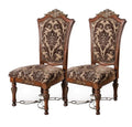 Traditional Fancy Set Of 2Pcs Side Chairs Brown Cherry Solid Wood Intricate Carved Details Floral Design Print Fabric Seats Formal Dining Room Furniture Brown Brown Dining Room Traditional Dining Chairs Solid Wood