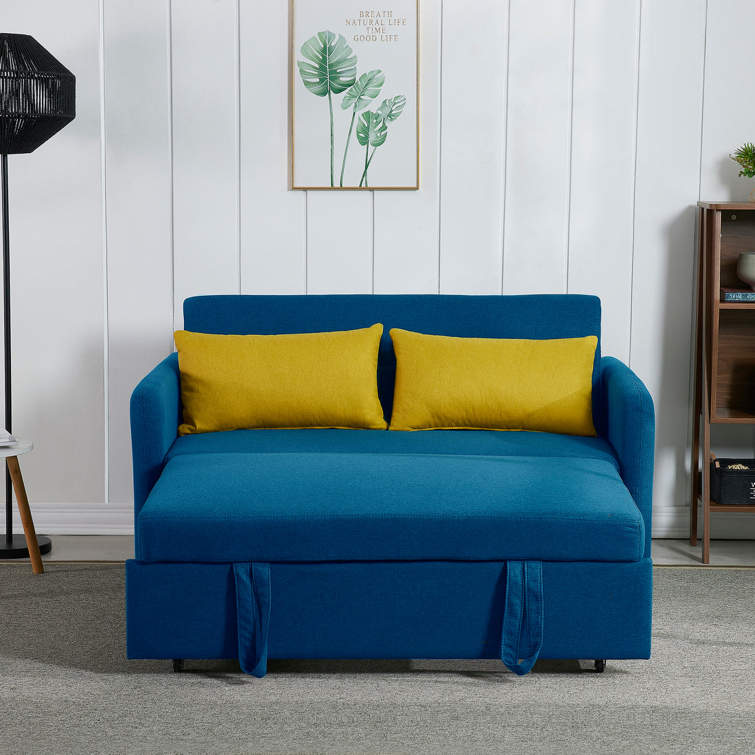 Twins Sofa Bed Blue Fabric Retro Blue Foam Fabric