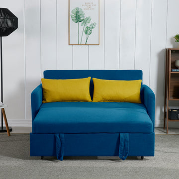 Twins Sofa Bed Blue Fabric Retro Blue Foam Fabric