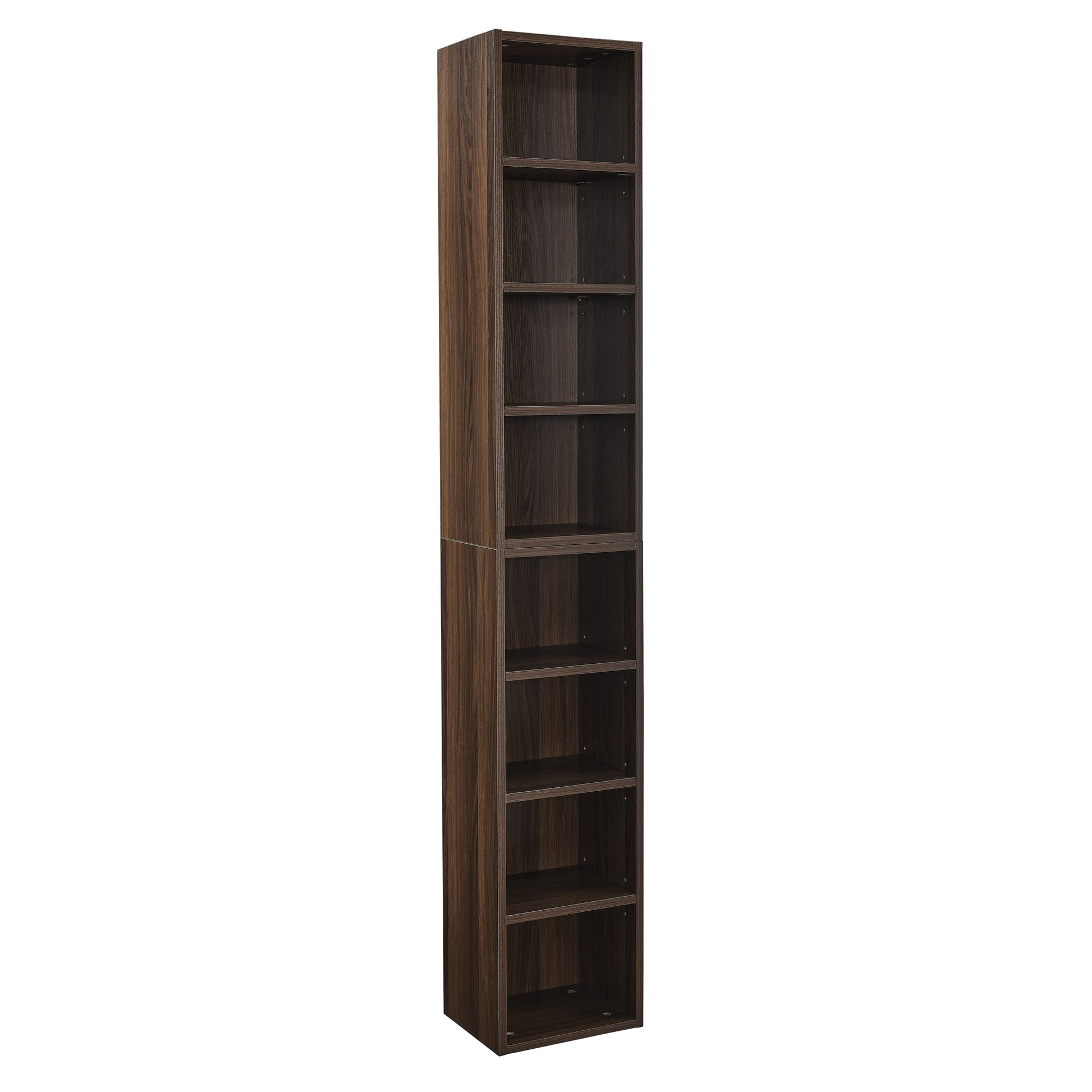 8 Tier Media Tower Rack, Cd Dvd Slim Storage Cabinet With Adjustable Shelves, Tall Narrow Bookcase Display Bookshelf For Home Office,Multi Functional Double Decker Bookcase 5 Or More Shelves Walnut Adjustable Shelves Mdf