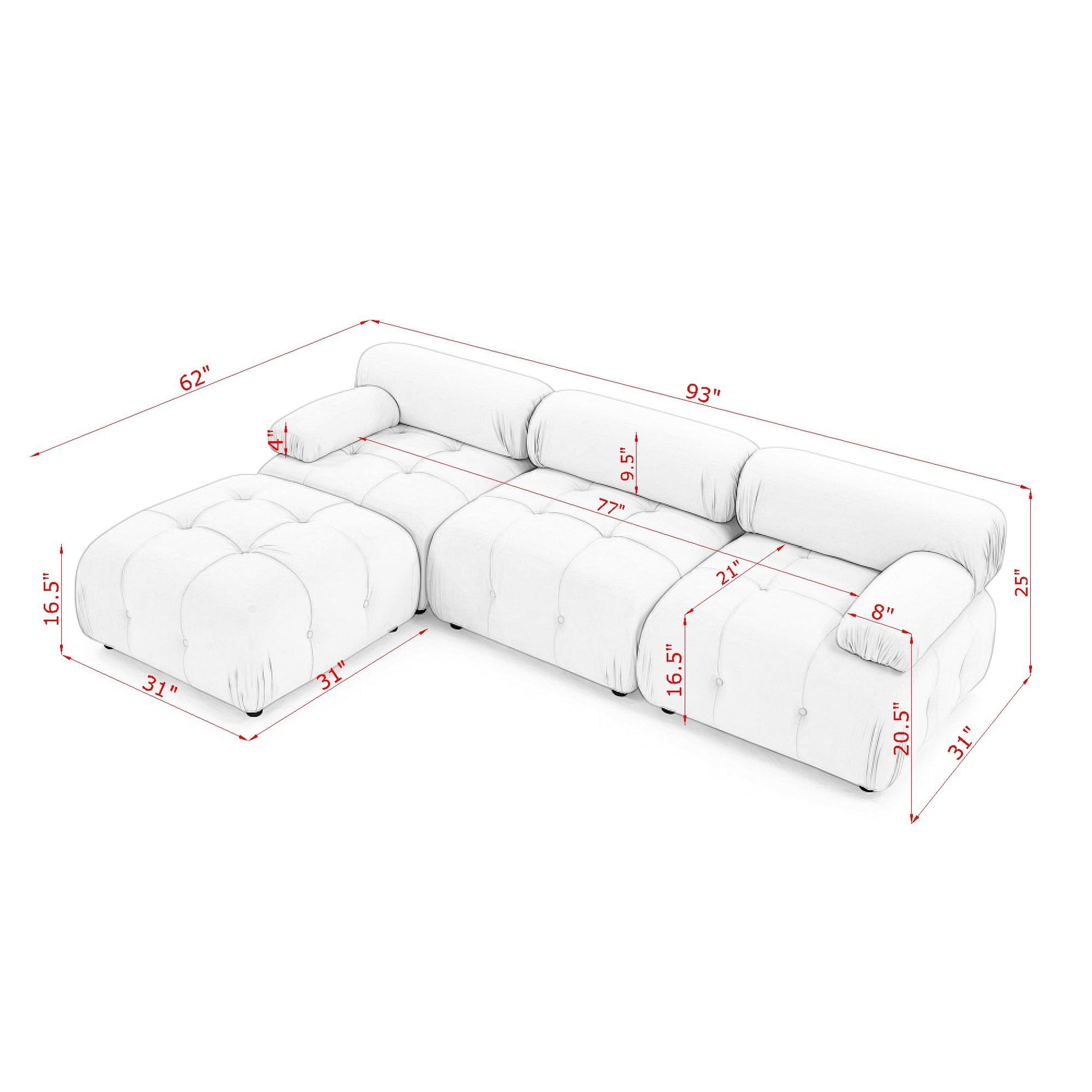Modular Sectional Sofa, Button Tufted Designed And Diy Combination,L Shaped Couch With Reversible Ottoman, Ivory Teddy Fabric Ivory Polyester Wood Soft Tight Back Eucalyptus Pillow Top Arms Foam Spring