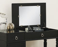 Bedroom Vanity Set W Stool Open Up Mirror Storage Space Drawers Rubber Wood Ring Pull Handles Black Color Vanity Black Bedroom Traditional Poplar Rubber Wood