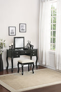 Classic 1Pc Vanity Set W Stool Black Color Drawers Open Up Mirror Bedroom Furniture Unique Legs Cushion Seat Stool Vanity Black Bedroom Contemporary Padded Seat Poplar Rubber Wood